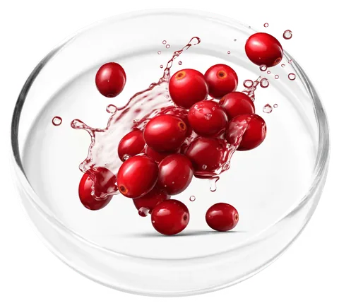 Cranberries in a petri dish, representing the cranberry extract in FemiCore